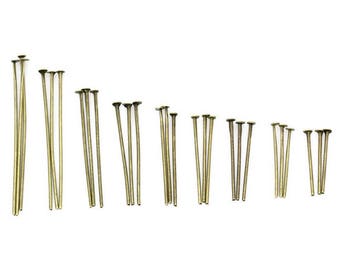 50 Nails bronze rods flat head 18mm 20mm 22mm 26mm 30mm 35mm 40mm, set of 50 findings for jewelry