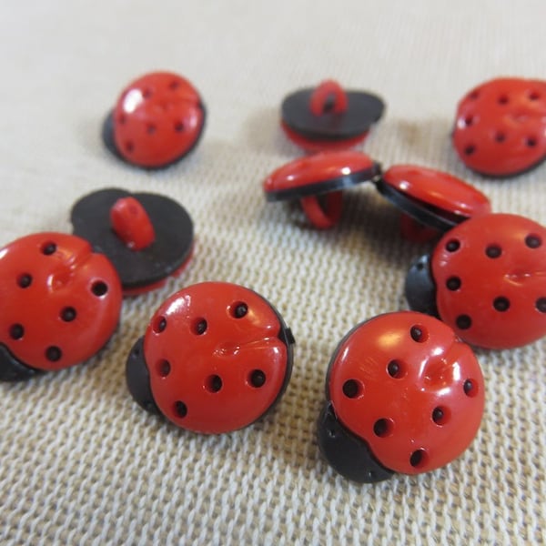 10 boutons de couture coccinelle 15mm en acrylique - ensemble de 10 boutons à coudre fantaisie nature