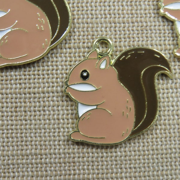 Breloques écureuil pendentif métal émaillé 25mm, ensemble de 3 apprêt pour fabrication bijoux DIY