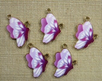 5 Pendentifs papillon breloque métal émaillé 25mm, ensemble de 5 apprêt pour création bijoux DIY