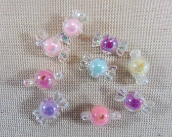 10 Perles bonbon multicolore acrylique gourmand 22mm, ensemble de 10 perle, fabrication bijoux DIY