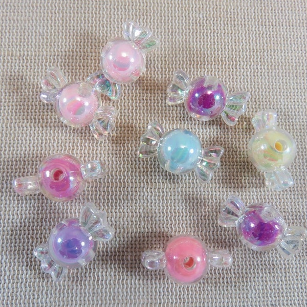 10 Perles bonbon multicolore acrylique gourmand 22mm, ensemble de 10 perle, fabrication bijoux DIY