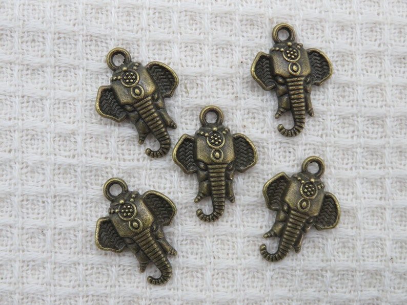 5 Pendentifs éléphant argenté ou bronze breloque 21mm en métal, ensemble de 5 apprêt, fabrication bijoux DIY image 4