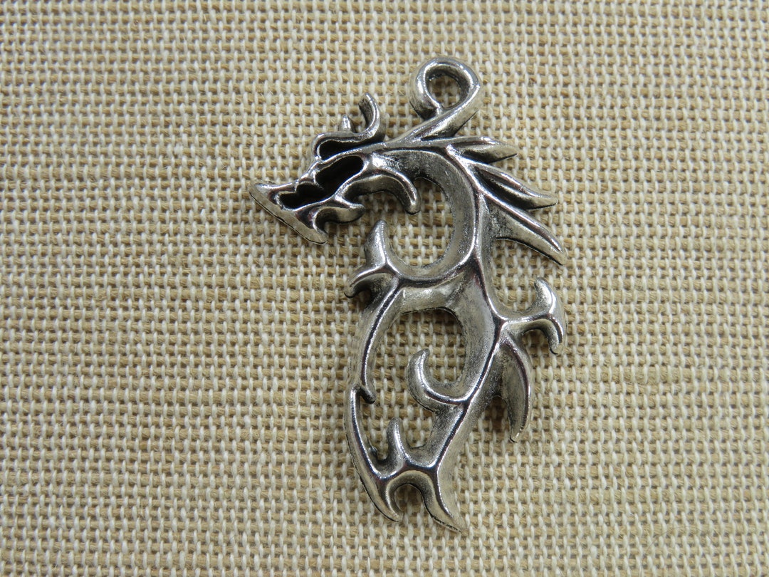 Antique Silver Dragon Charms, Greek Metal Casting Bead, Metal Dragon Pendant 2pc - 1183