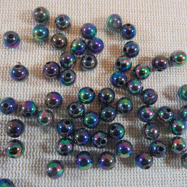 25 Perles multicolore style nacré 6mm ronde - ensemble de 25 billes acrylique pour fabrication bijoux