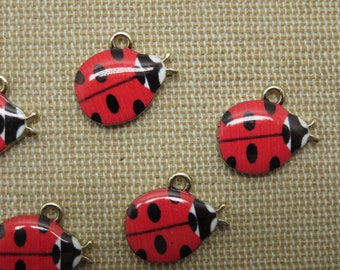 5 Breloques coccinelle rouge pendentif métal émaillé 15mm - ensemble de 5 apprêt pour fabrication bijoux