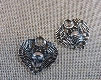 5 Khéper silver or gold Egyptian scarab pendants 27mm - set of 5 charms for jewelry making