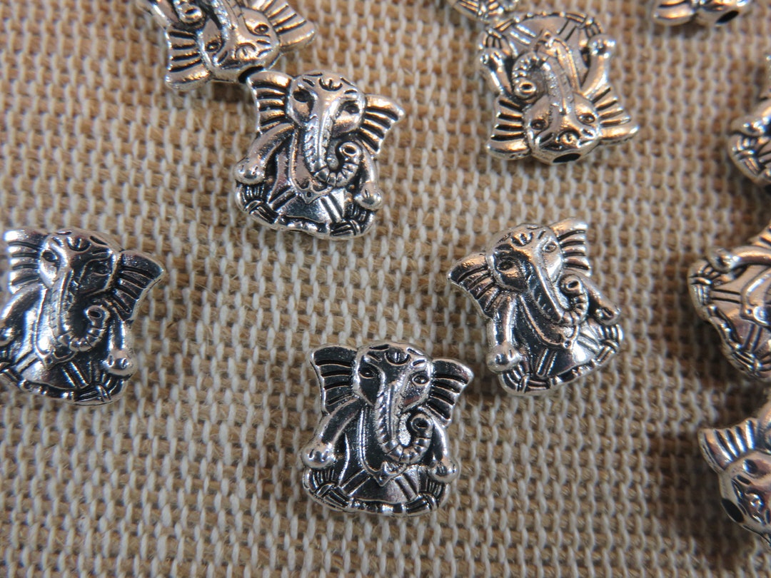 10 Silver 3D Ganesh Elephant Beads 10mm in Metal, Set of 10 Beads, DIY ...