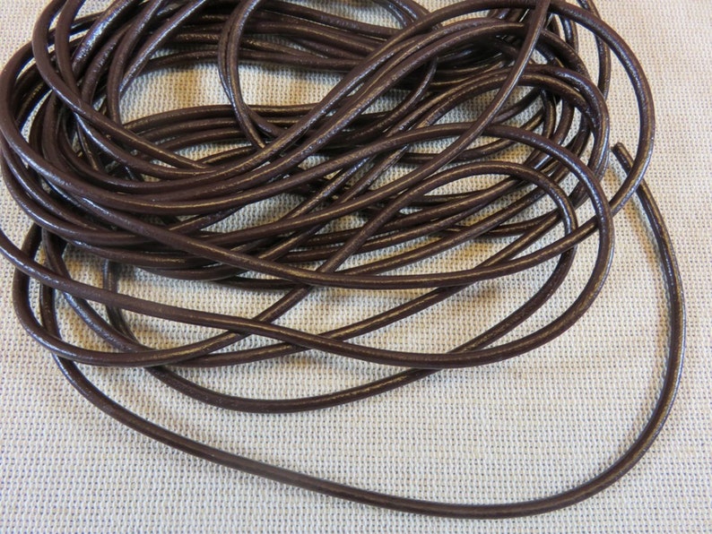 Cordon cuir 1mm, 2mm, 3mm rond, Marron ou Noir, Vendu au mètre, fabrication bracelet collier DIY image 1