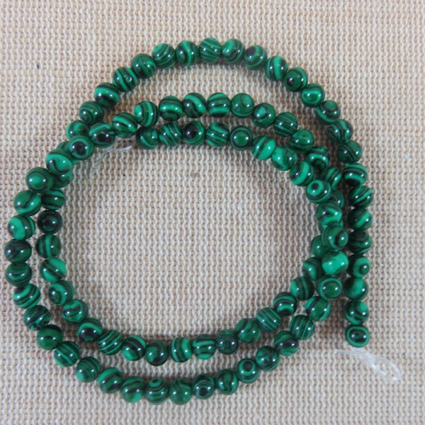 10 Perles Malachite de synthèse 4mm 6mm 8mm verte rayé noir - ensemble de 10 perles pour fabrication bijoux