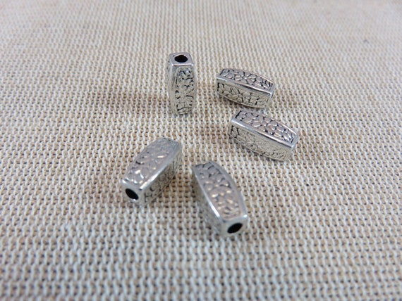 6x5mm Metal Beads, Twenty (20) Antique Silver Tube Beads, 6x5mm Ribbed  Round Tube with 3mm Hole, Spacer Beads, Jewelry Supplies, Item 1260m