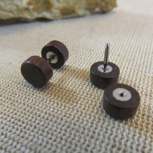 Boucles d'oreille double face puces en bois couleur au choix : Noir Marron bijoux mixte bijoux femme et homme Marron 10mm
