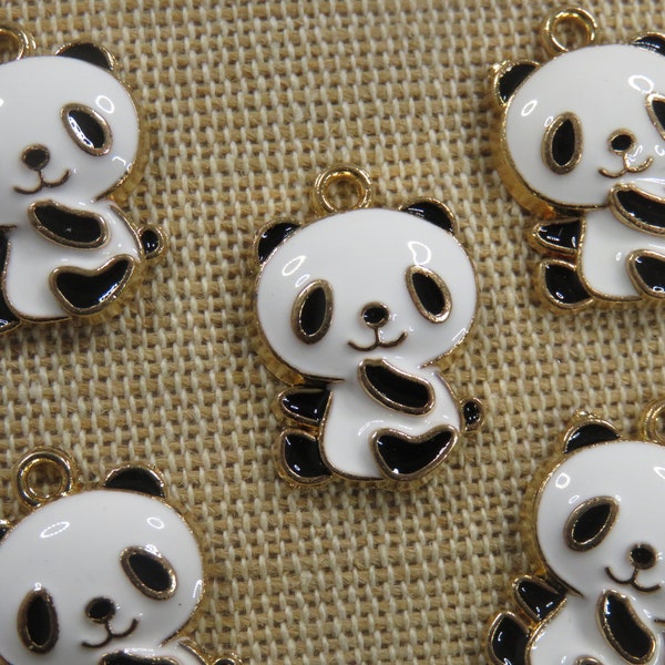 5 Breloques Panda métal émaillé - ensemble de 5 pendentifs animaux pampille pour fabrication bijoux