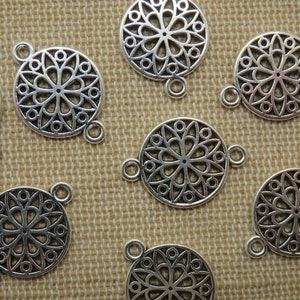 8 Connector pendants mandala flower metal your silver 21mm - set of 8 Buddhist charm for making jewelry necklace