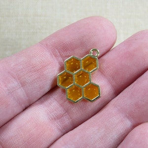 Golden honeycomb pendant with honey bee charm, DIY necklace jewelry making image 6