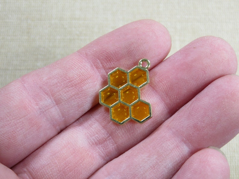 Golden honeycomb pendant with honey bee charm, DIY necklace jewelry making image 6