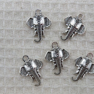 5 Pendentifs éléphant argenté ou bronze breloque 21mm en métal, ensemble de 5 apprêt, fabrication bijoux DIY image 1