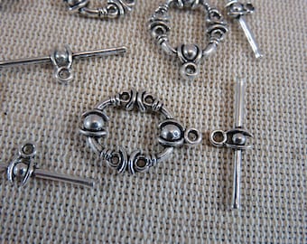 5 Fermoirs toggles métal style antique, ensemble de 5 crochet à bacsule, création bracelet DIY