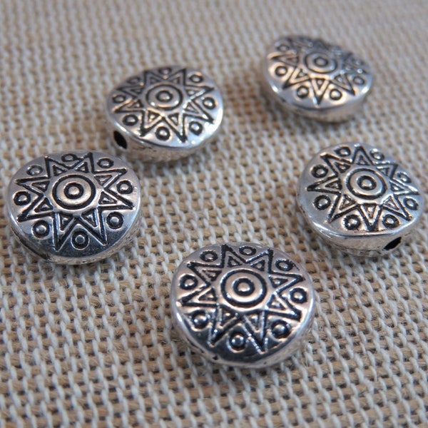 10 Sonnenperlen Metall 10mm Silber Farben - Satz von 10 ethnischen Perlen ethnische Inkas Stil Azteken Schmuck machen