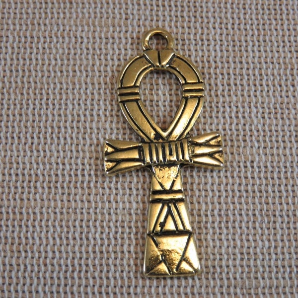 Pendentifs croix Ankh métal Doré ou Argenté 41mm - ensemble de 2 breloques égyptienne pour fabrication bijoux