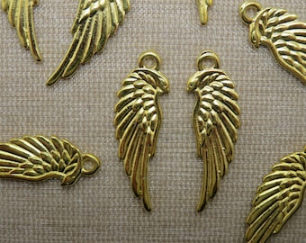 4 Pendentifs Aile d'Ange plume doré 33mm en métal, ensemble de 4 breloque, fabrication bijoux DIY