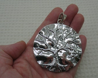 Grand pendentif Arbre de vie argenté en métal avec bélière, pendentif de 80mm, création collier DIY