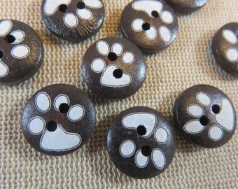 10 Boutons en bois patte de chat 15mm marron - ensemble de 10 boutons de couture