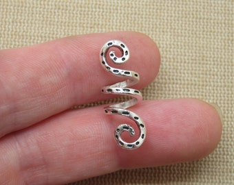 Perle colonne spiral argenté doré pointillé en métal, Une perle gros trou pour cheveux et barbe dreadlocks