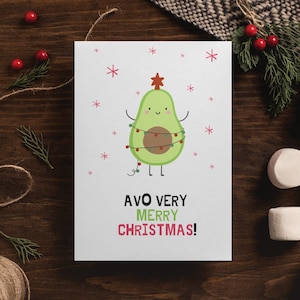 Lustige Weihnachtskarte - Avo Very Merry Christmas - Süße Weihnachtskarte - Avocado - JPG - PDF - Food Wortspiel - Wortspiel Karte - Food Art - Food