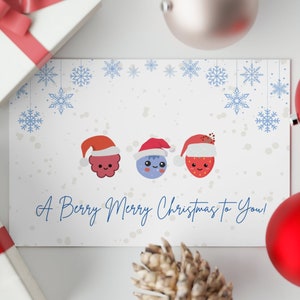 Cute Christmas card - Funny Christmas card - Merry Christmas - A Berry Merry Christmas - Food pun - JPG - PDF - Food art