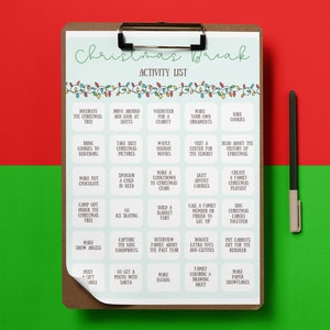 Christmas Activity List  - Christmas Break Activities for Kids - Winter Activities for Kids - Christmas Activities for Kids - JPG - PDF