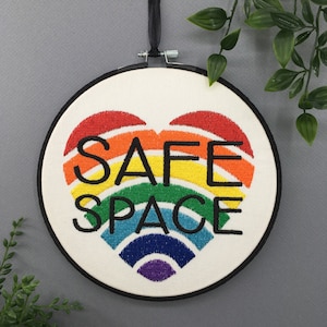 Safe Space Embroidered Hooped Wall Hanging for Business, Office, School,  LGBTQ+ Ally