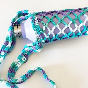 Water bottle holder with adjustable strap, Choice of color, Cotton beverage carrier  Reusable ecofriendly fitness gift