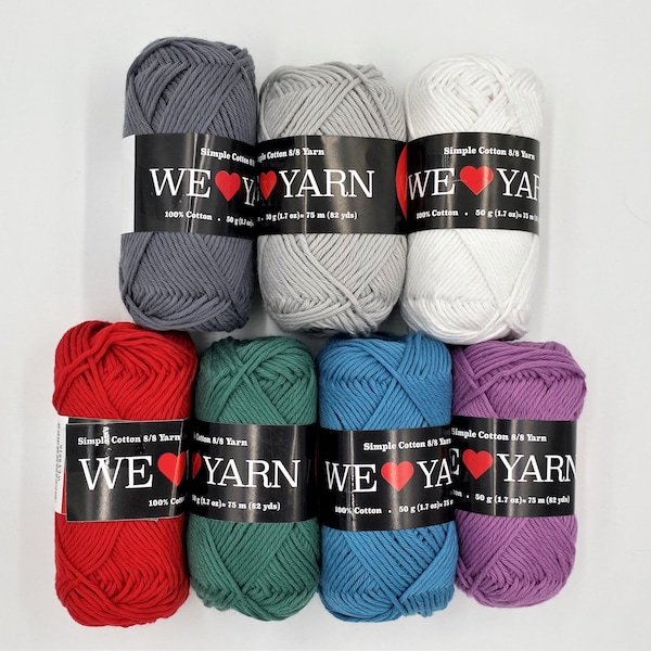 We Love Yarn cotton DK weight yarn, Choice of colors, Amigurumi hats and home decor projects, Destashed Hobbii yarns OEKO TEX certified