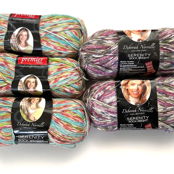 Premier Serenity sock yarn, Deborah Norville Collection, Fingering weight wool rayon nylon in 2 color choices, Destash knit crochet gift