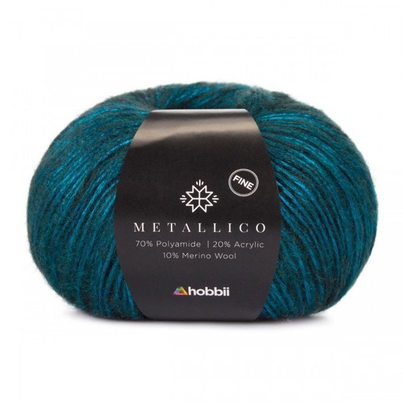 Hobbii Metallico Fine yarn, Choice of 4 colors, Shiny elegant sport weight 2 yarn, knitting or crochet yarn gift, Polyamide wool acrylic Night Blue - 09