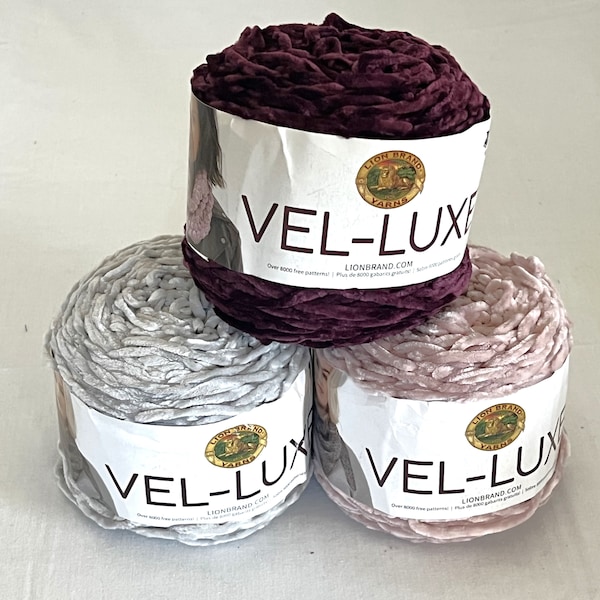 Lion Brand Vel-Luxe cake yarn, 3 colors available, Worsted weight polyester 246 yards, Knit and crochet gift, Blanket scarf washable yarn