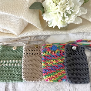 Bolso pequeño de ganchillo con bandolera, Monedero de algodón para gafas de teléfono y accesorios, Elección de color y tamaño, Regalo de cumpleaños de Navidad