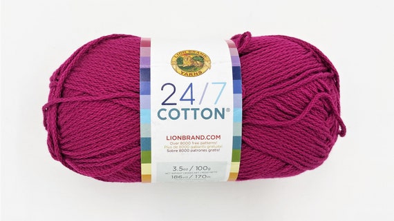 Lion Brand 24/7 Cotton Yarn, 144 Magenta, 186 Yds 100% Mercerized Cotton  Worsted Weight, Home Decor and Clothing Projects, Destashed Yarns 