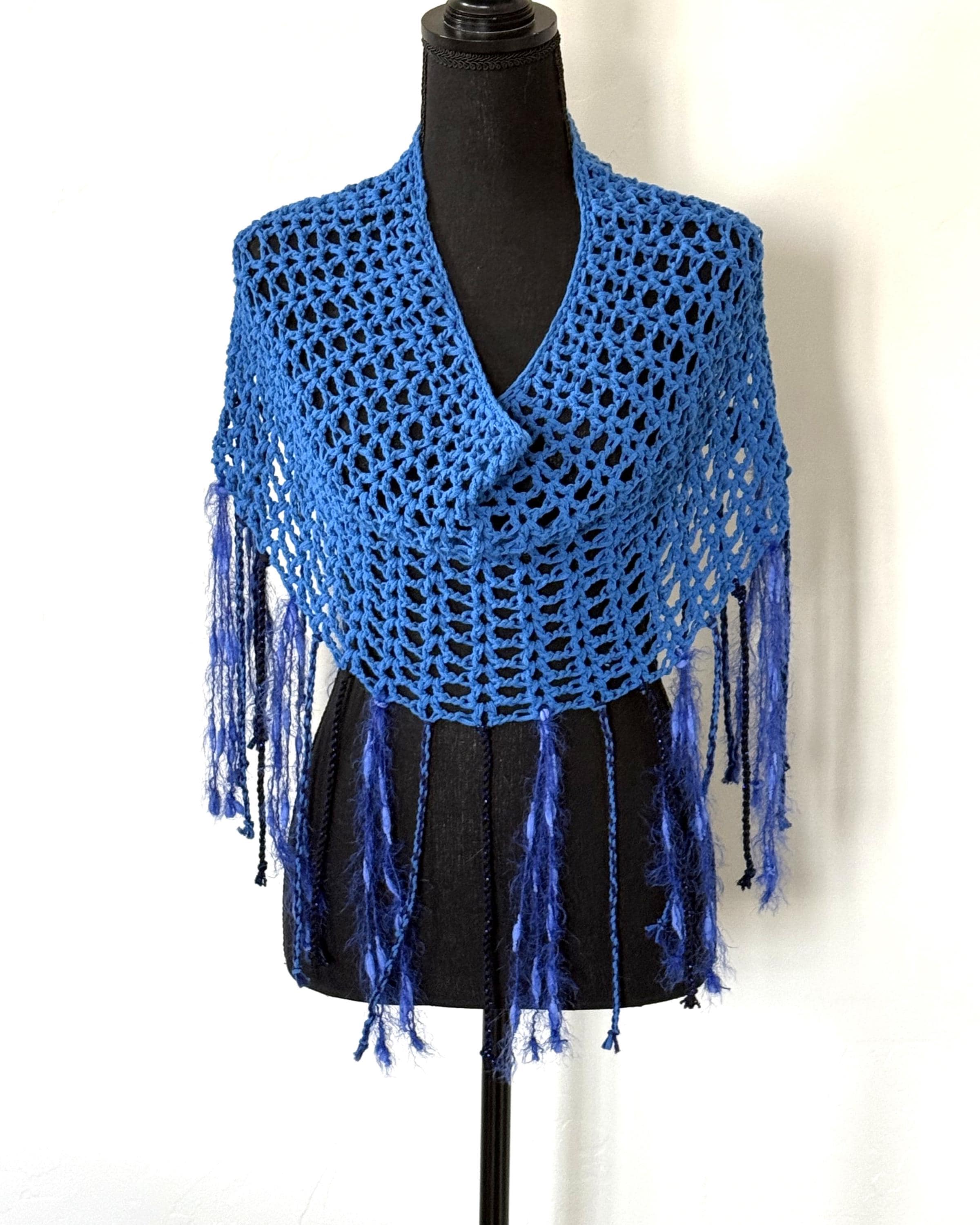 Lacy Crochet Caplet in Blue Bamboo and Nylon Yarn, Versatile Spring ...