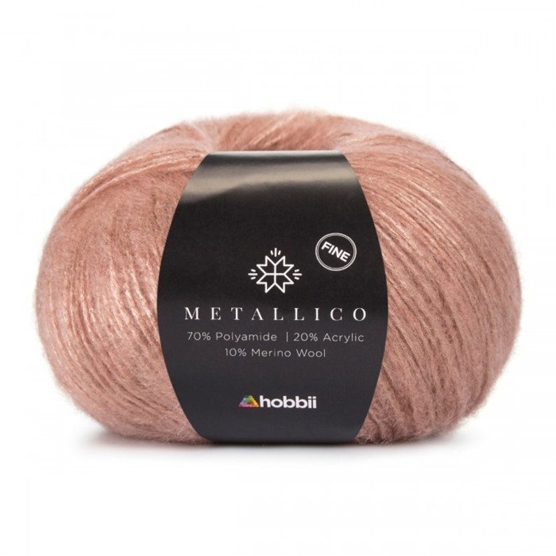 Hobbii Metallico Fine yarn, Choice of 4 colors, Shiny elegant sport weight 2 yarn, knitting or crochet yarn gift, Polyamide wool acrylic Rose Pearl - 03