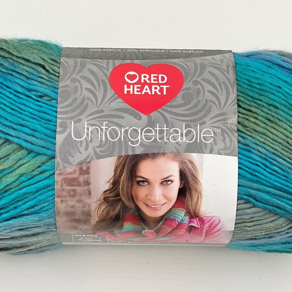 Red Heart Unforgettable Tidal yarn,  Blue green acrylic worsted roving yarn 270 yds, Clothing afghan and accessory yarn, gift for knitter,