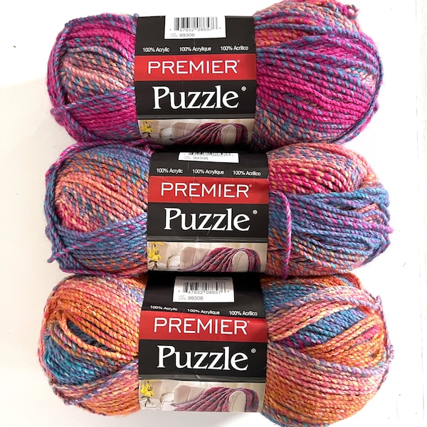 Premier Puzzle yarn in Hopscotch colors , Destash bulky weight self striping acrylic 328 yds, Gift for knitter or crocheter, DIY project
