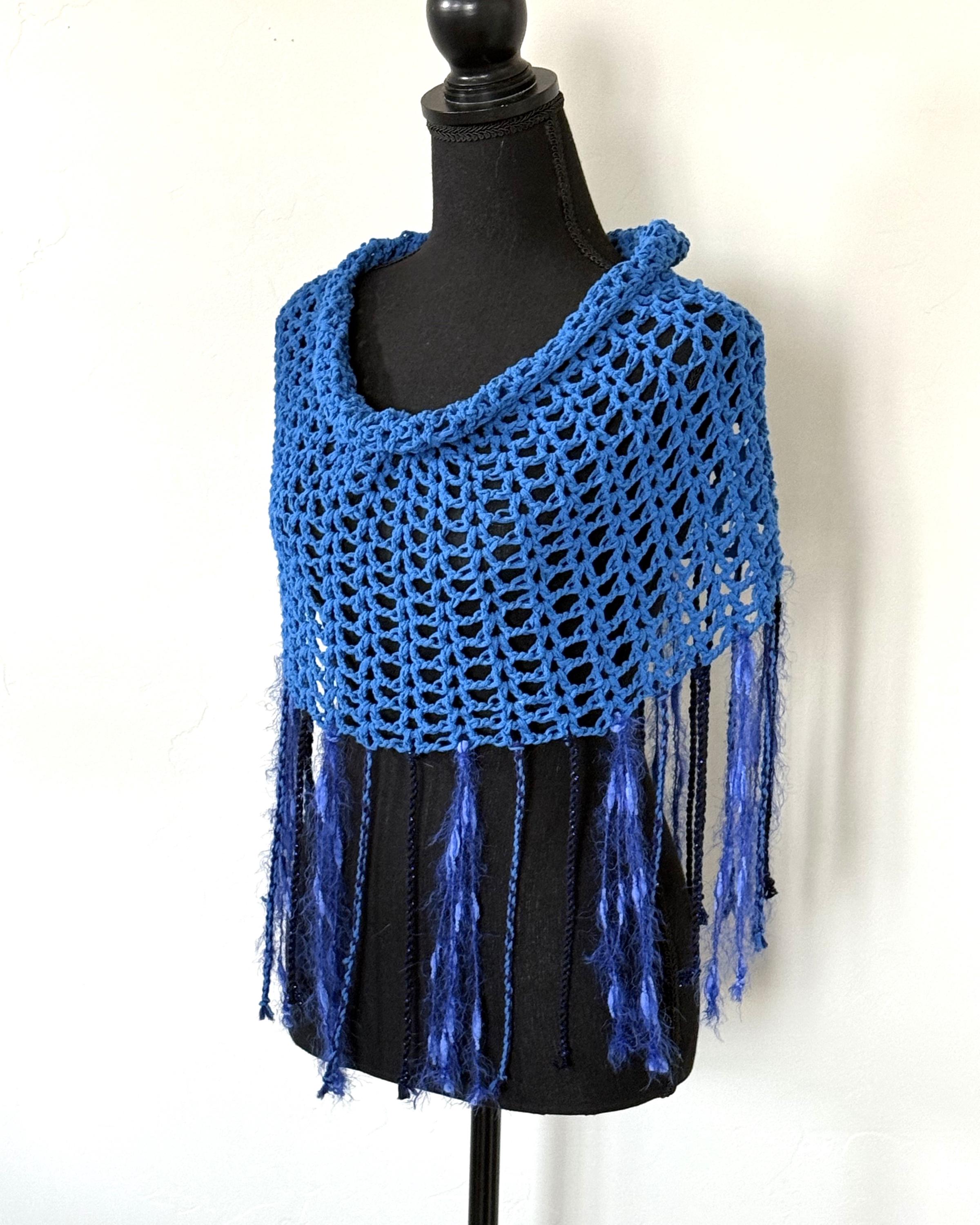 Lacy Crochet Caplet in Blue Bamboo and Nylon Yarn, Versatile Spring ...