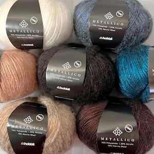 Hobbii Metallico Fine yarn, Choice of 4 colors, Shiny elegant sport weight 2 yarn, knitting or crochet yarn gift, Polyamide wool acrylic image 1