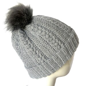 Handmade wool beanie in wheat stitch, Crochet adult wool blend hat with rolled brim and optional pom pom