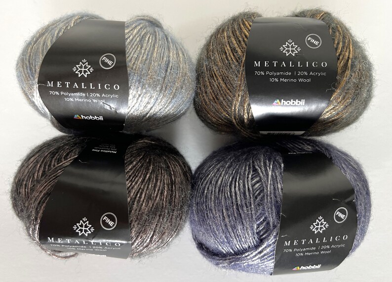 Hobbii Metallico Fine yarn, Choice of 4 colors, Shiny elegant sport weight 2 yarn, knitting or crochet yarn gift, Polyamide wool acrylic image 10