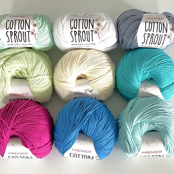 Premier Cotton Sprout yarn, Destash DK weight 230 yards in multiple colors, Spring summer clothing and accessory projects, Knit crochet gift