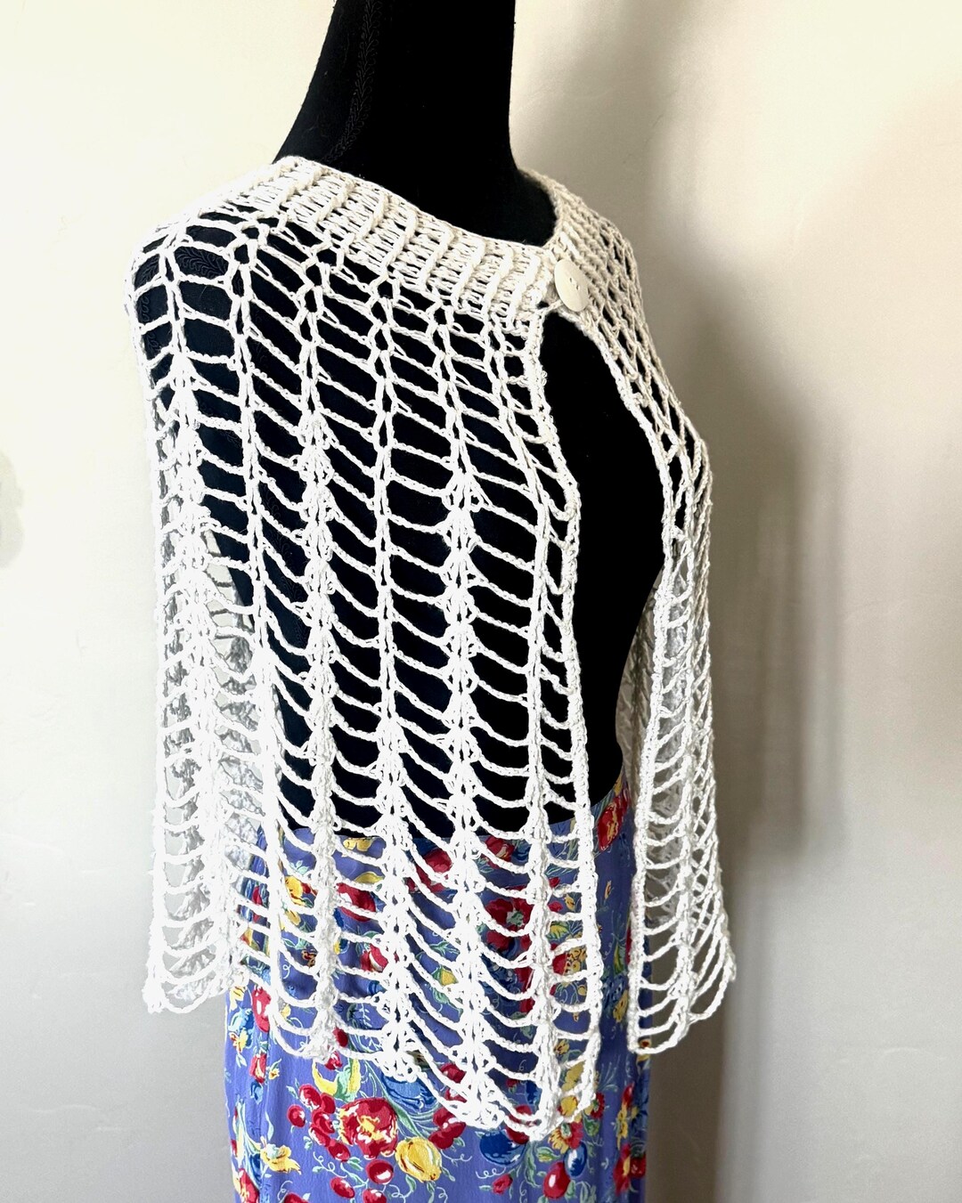 Crochet White Cape in Lightweight Bamboo, Handmade Wedding Capelet ...