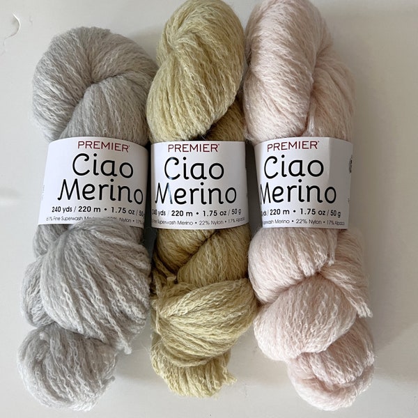 Premier Ciao Merino yarn in choice of 3 colors, Luxury yarn in a superwash merino wool nylon alpaca blend, knit or crochet supply or gift